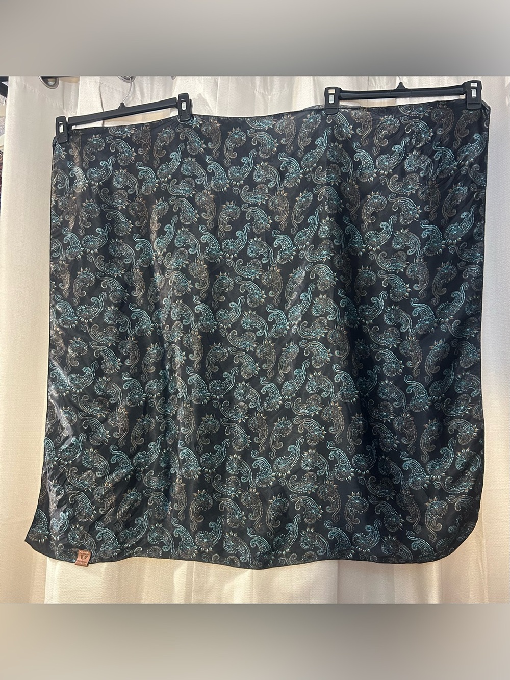 Gilliland H&C Ranch Wear Silk Wild Rag Western Paisley Scarf Teal Black Metallic